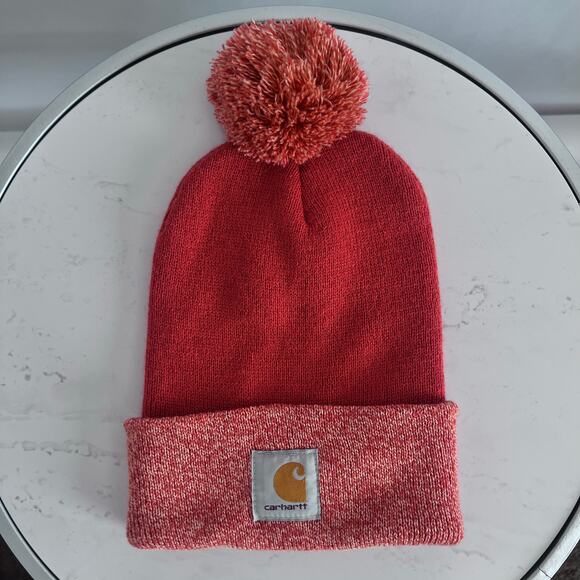 CARHARTT WOMENS LOOKOUT HAT BEANIE POM POM TWO TONE ORANGE ONE SIZE - Picture 5 of 9